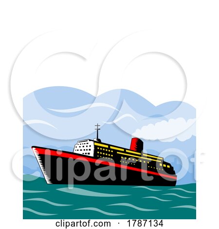 Ocean Liner Cruise Ship or Passenger Vessel at Sea Isolated Retro Woodcut Style by patrimonio