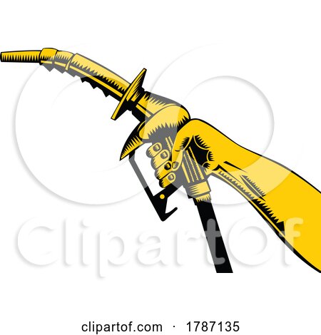 Hand Holding Gas Fuel Pump Nozzle Woodcut Retro by patrimonio