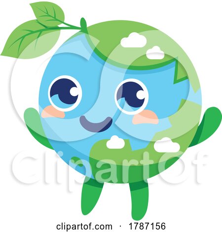 Planet Earth Mascot with 2 Leaves by beboy