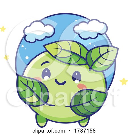 Planet Earth Mascot with Leaves and Sky by beboy