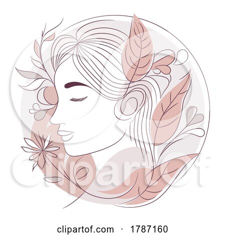 Line Drawing of a Woman with Leaves and Flowers by beboy