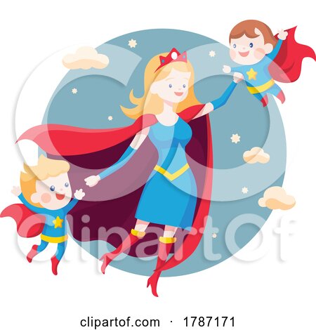 Super Woman Flying with Her Children by beboy