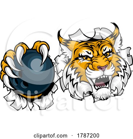 Wildcat Bobcat Bowling Animal Sports Team Mascot by AtStockIllustration