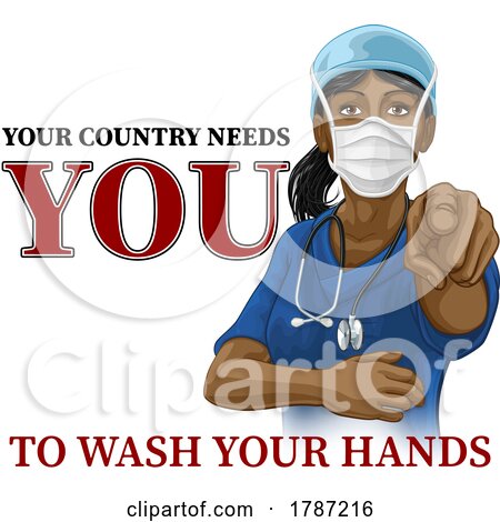 Doctor Nurse Woman Needs You Wash Hands Pointing by AtStockIllustration