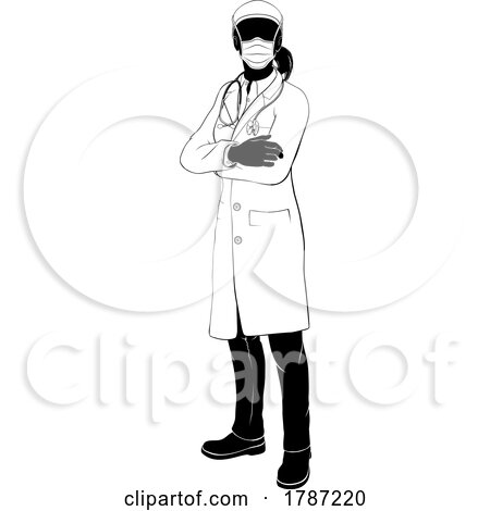 Doctor Woman PPE Mask Silhouette by AtStockIllustration
