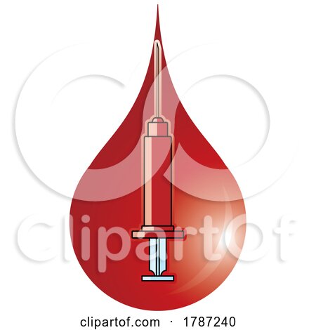 Syringe and Needle over a Blood Drop by Lal Perera