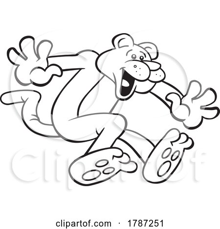 Black and White Cartoon Cougar Mascot Jumping by Johnny Sajem