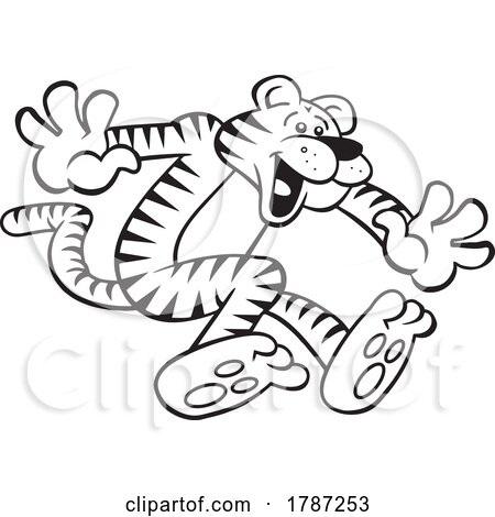 Black and White Cartoon Tiger Mascot Jumping by Johnny Sajem