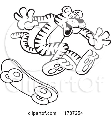 Black and White Cartoon Tiger Mascot Skateboarding by Johnny Sajem