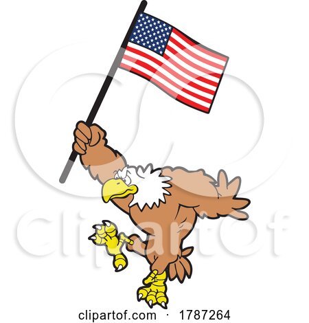 Cartoon Bald Eagle Mascot Carrying a Flag by Johnny Sajem