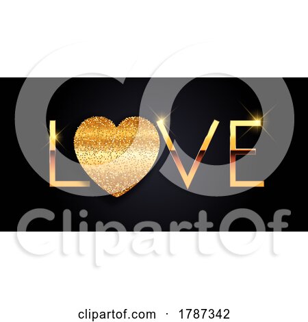 Valentines Day Banner with Metallic Gold Heart and the Word Love by KJ Pargeter