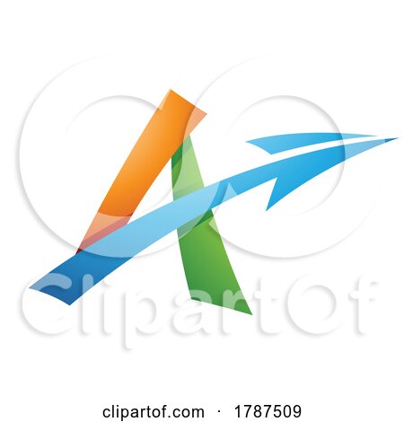 Shaded Freestyle Letter a with an Arrow in Green Orange and Blue Colors by cidepix