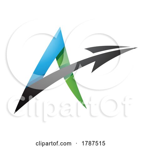Spiky Shaded Letter a with a Diagonal Arrow in Green Blue and Black Colors by cidepix