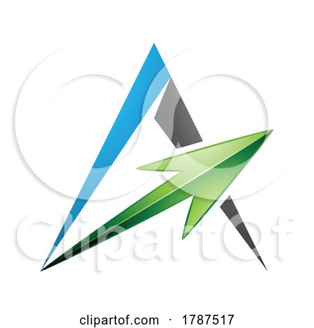 Spiky Triangular Blue and Black Letter a with a Green Arrow by cidepix