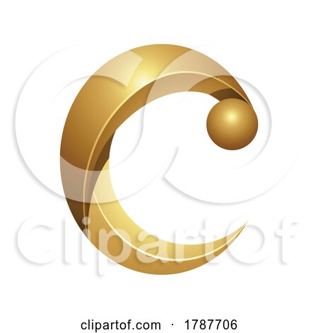 Golden Embossed Letter C with Pompom Hat on a White Background by cidepix