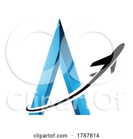 Black Airplane Flying Around a Blue Embossed Letter a by cidepix