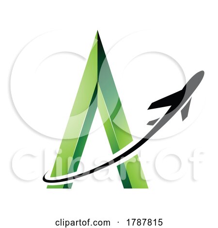 Black Airplane Flying Around a Green Embossed Letter a by cidepix