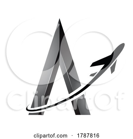 Black Airplane Flying Around an Embossed Letter a by cidepix