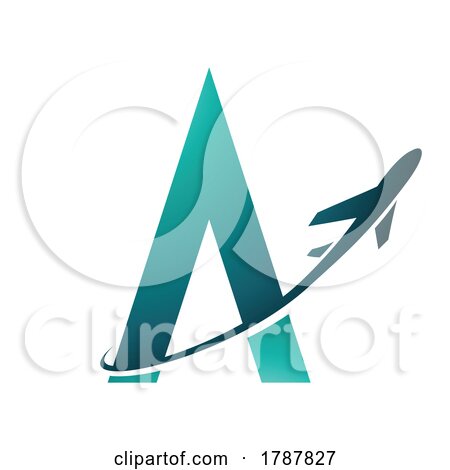 Airplane in Persian Green Flying Around Letter a by cidepix