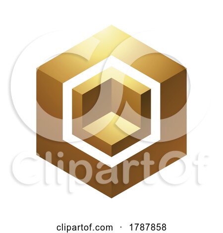 Golden Hexagonal Cube on a White Background by cidepix