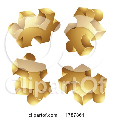 Golden Jigsaw Pieces on a White Background Posters, Art Prints