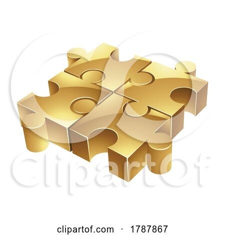 Golden Jigsaw Puzzle on a White Background Posters, Art Prints