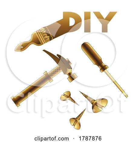 Golden DIY Tools on a White Background by cidepix