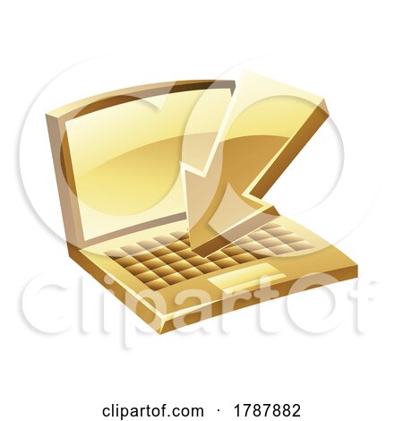Golden Laptop and Download Icon on a White Background by cidepix