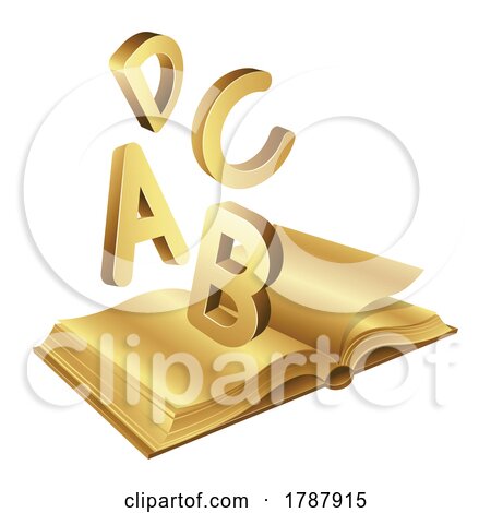 Golden Open Book with Letters a B C D on a White Background by cidepix