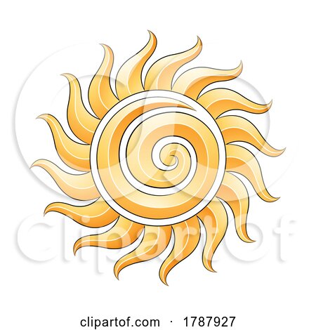 Curvy Yellow Embossed Spiral Sun Icon with Black Outlines by cidepix