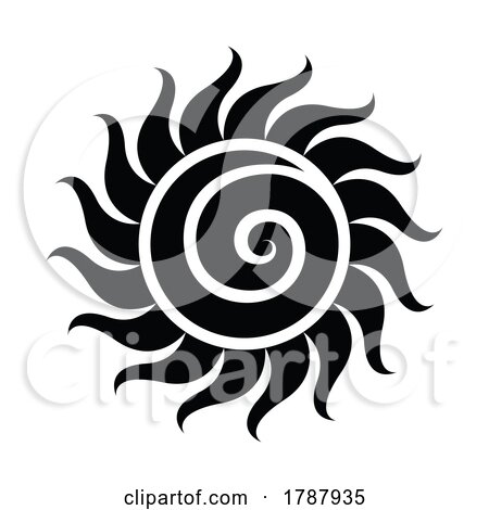Curvy Black Sun Icon with a Spiral by cidepix