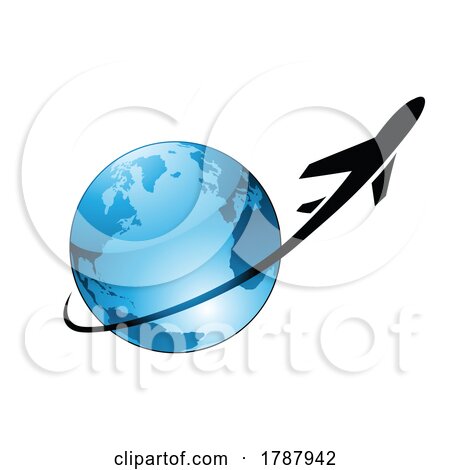 Airplane Flying Around a Blue Glossy Globe by cidepix