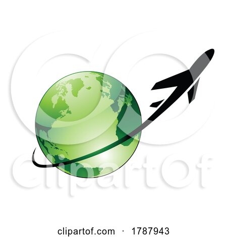 Airplane Flying Around a Green Glossy Globe by cidepix