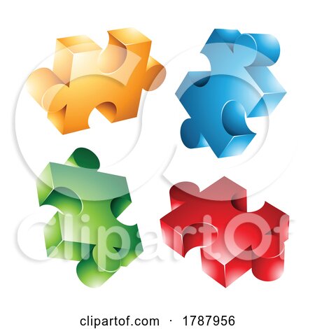 4 Colorful Jigsaw Pieces on a White Background by cidepix