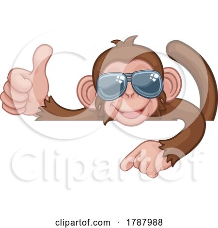 Monkey Sunglasses Thumbs up Pointing Sign Cartoon by AtStockIllustration