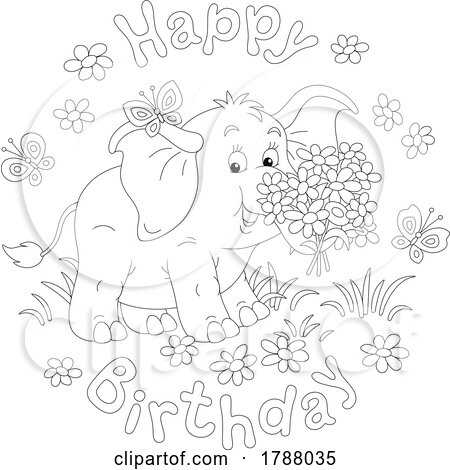 Black and White Happy Birthday Greeting with an Elephant by Alex Bannykh