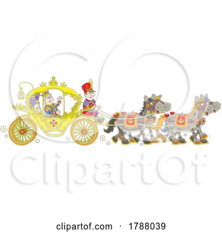 Cartoon King Riding in a Horse Drawn Carriage by Alex Bannykh