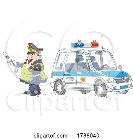 Cartoon Police Man Directing Traffic by Alex Bannykh