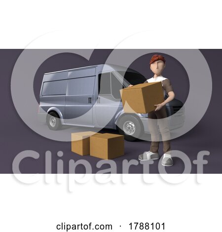 Young Person Delivering Parcel with Van by KJ Pargeter