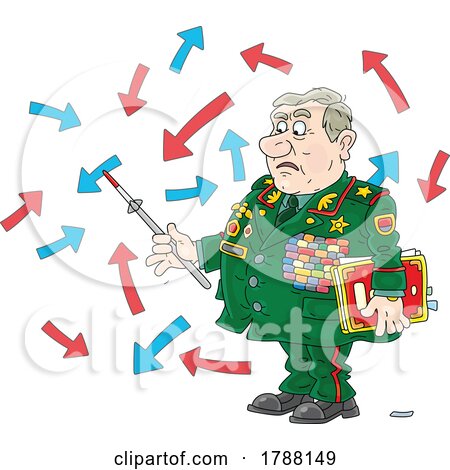 Cartoon Angry General Using a Pointer and Giving Computer Military Operation Details by Alex Bannykh