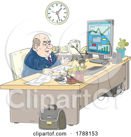 Cartoon Fat Politician or Businessman at a Desk by Alex Bannykh