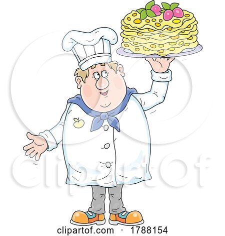 Cartoon Chef Holding up Pancakes or Crepes by Alex Bannykh