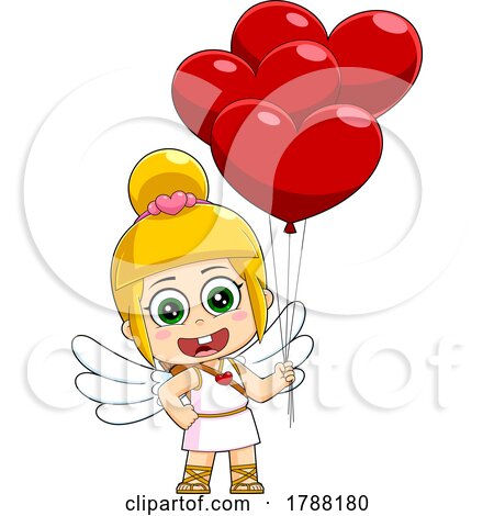 Cartoon Baby Girl Cupid with Heart Balloons by Hit Toon