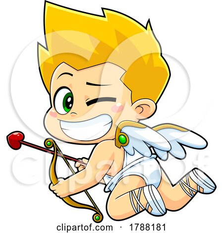 Cartoon Cupid Baby Boy Winking and Holding a Bow and Arrow by Hit Toon