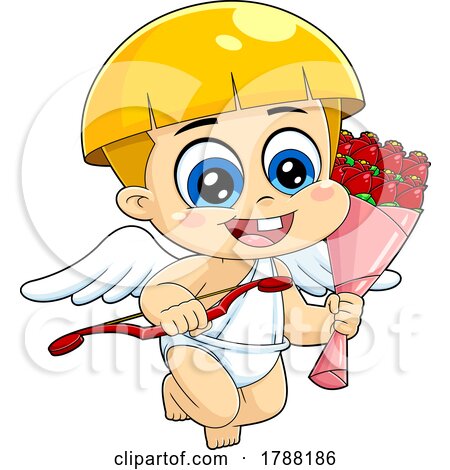 Cartoon Cupid Baby Boy Holding a Bow and Roses by Hit Toon