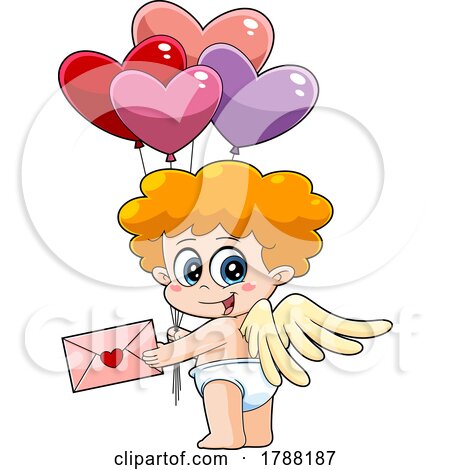 Cartoon Cupid Baby Boy Holding a Valentine and Heart Balloons by Hit Toon
