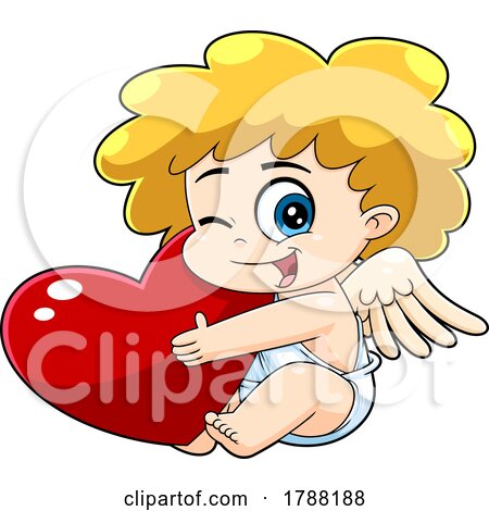 Cartoon Cupid Baby Boy Hugging a Heart by Hit Toon