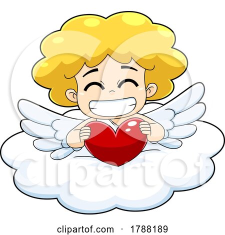 Cartoon Baby Girl Cupid Holding a Heart on a Cloud by Hit Toon