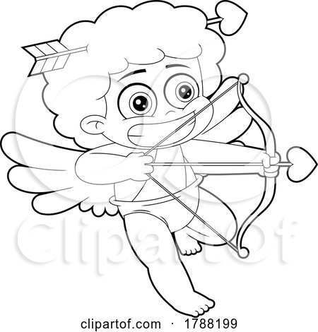 Cartoon Black and White Cupid Baby Boy Aiming an Arrow by Hit Toon