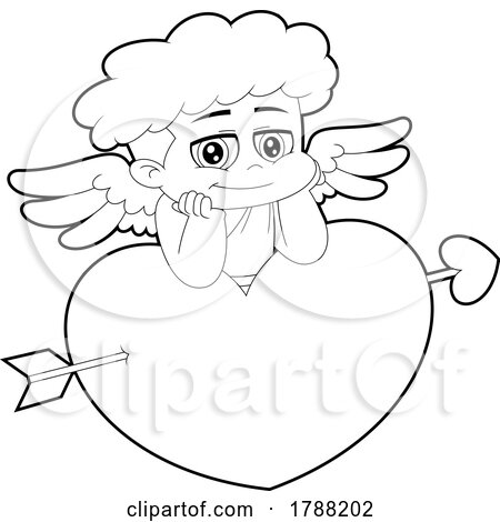 Cartoon Black and White Cupid Baby Boy on a Heart Struck with an Arrow by Hit Toon